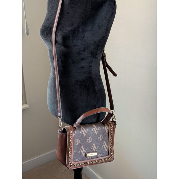 Adrienne Vittadini Brown Monogram Chain Strap Crossbody Bag Faux Leather - Picture 13 of 16